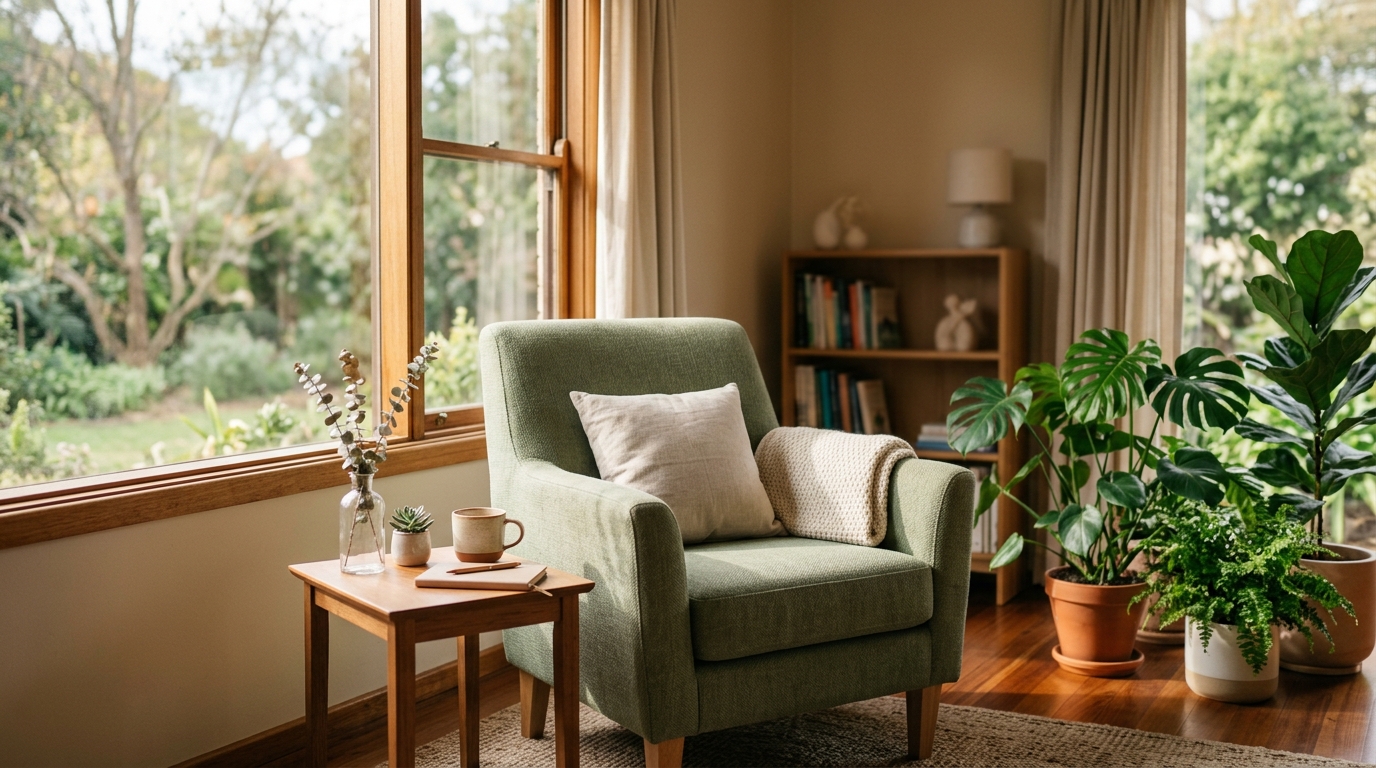 AI psychologist online consultation, calm supportive space